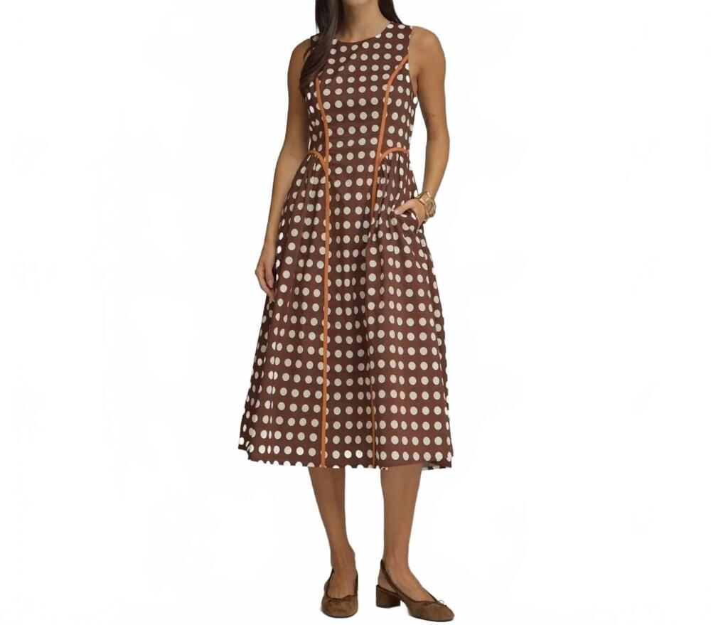 NEW STYLE USA polka dot sleeveless midi dress in brown